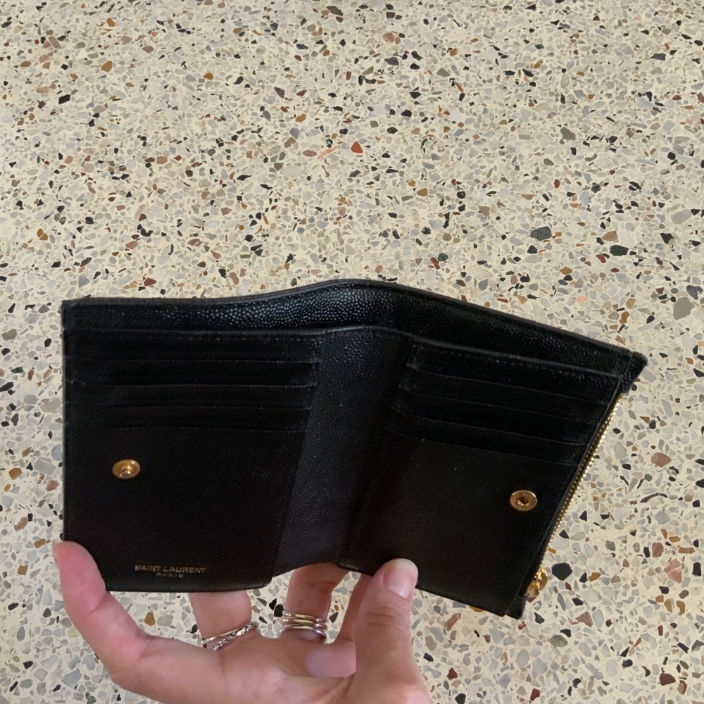 Saint Laurent Monogram YSL Black Grained Leather Ziptop Wallet - Picture 7 of 16